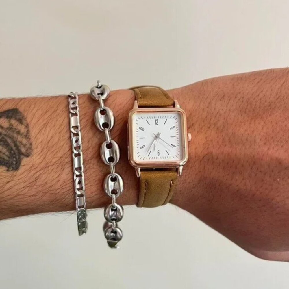 brown old money luxury square leather watch - Picture 7 of 8